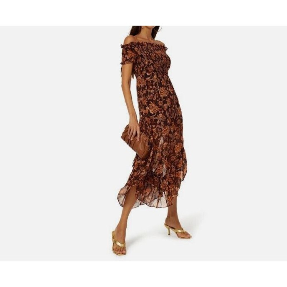 Shona Joy Angelita Off the Shoulder Midi Dress Size 8 Medium